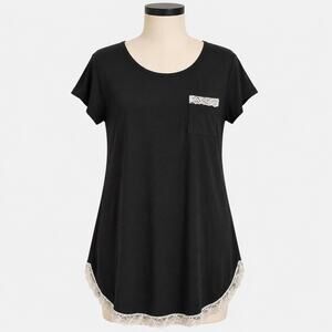 Ekouaer Black Lace Trim Sleep Shirt Nightgown Women's Medium M Short Sleeve